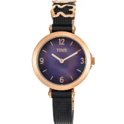 Reloj analógico con brazalete de acero IP negro y acero IPRG rosa Icon Charms^TOUS