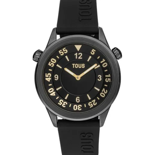 Reloj analógico con correa de silicona negra y caja de acero IP gris Now^TOUS New