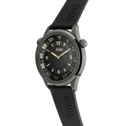 Reloj analógico con correa de silicona negra y caja de acero IP gris Now^TOUS New