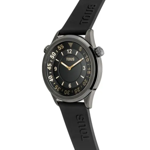 Reloj analógico con correa de silicona negra y caja de acero IP gris Now^TOUS New