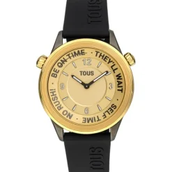 Reloj analógico con correa de silicona negra y caja de acero IPG dorado Now^TOUS Discount