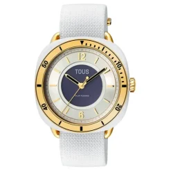 Reloj analógico de acero IPG dorado con brazalete elástico en color blanco Osier^TOUS New