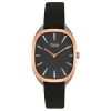 Reloj analógico de acero IPRG rosa con correa de piel negra Heritage^TOUS Best