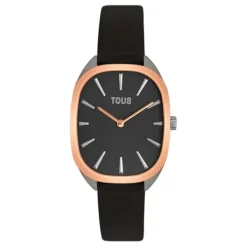 Reloj analógico de acero IPRG rosa con correa de piel negra Heritage^TOUS Best