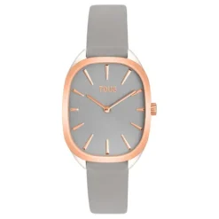 Reloj analógico de acero IPRG rosa con correa de piel gris Heritage^TOUS Clearance