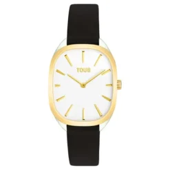 Reloj analógico de acero IPG dorado con correa de piel negra Heritage^TOUS Outlet
