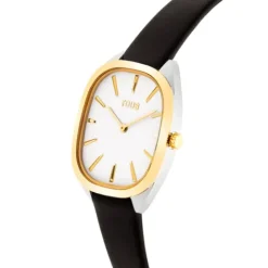Reloj analógico de acero IPG dorado con correa de piel negra Heritage^TOUS Outlet