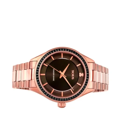 Reloj analógico T-Shine de acero IP rosado con zirconias cúbicas^TOUS Outlet