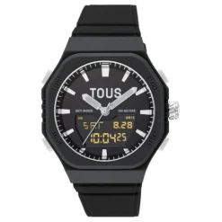 Reloj analógico/digital de acero y brazalete de nylon negro Bet^TOUS