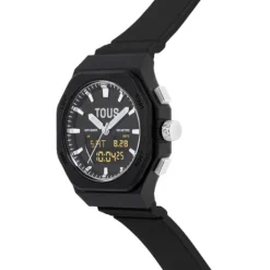 Reloj analógico/digital de acero y brazalete de nylon negro Bet^TOUS
