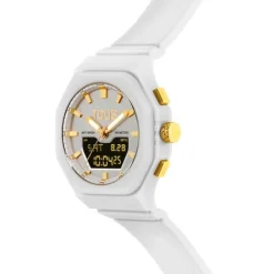 Reloj analógico/digital de acero IPG dorado con brazalete de nylon blanco Bet^TOUS Clearance