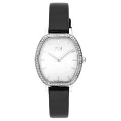 Reloj con movimiento suizo analógico de acero con 0,54 ct en diamantes y brazalete de piel negra Les Classiques^TOUS Clearance