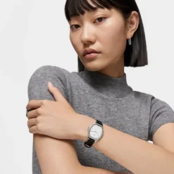 Reloj con movimiento suizo analógico de acero con 0,54 ct en diamantes y brazalete de piel negra Les Classiques^TOUS Clearance