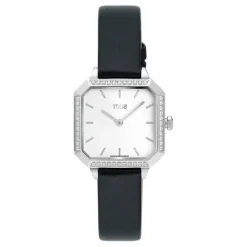 Reloj con movimiento suizo analógico de acero con 0,40 ct en diamantes y brazalete de piel negra Les Classiques^TOUS Hot