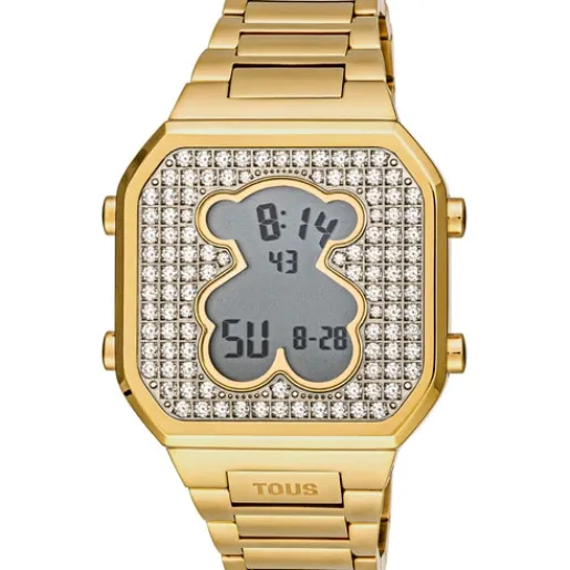 Reloj digital con brazalete de acero IPG dorado y zirconitas D-BEAR^TOUS Online