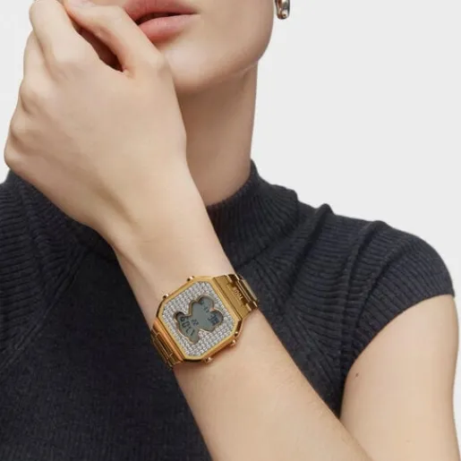 Reloj digital con brazalete de acero IPG dorado y zirconitas D-BEAR^TOUS Online