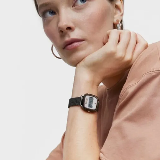 Reloj digital con brazalete de acero IPG gris D-Logo New^TOUS Best