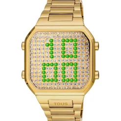 Reloj digital con brazalete de acero IPG dorado y caja con leds D-BEAR^TOUS Best