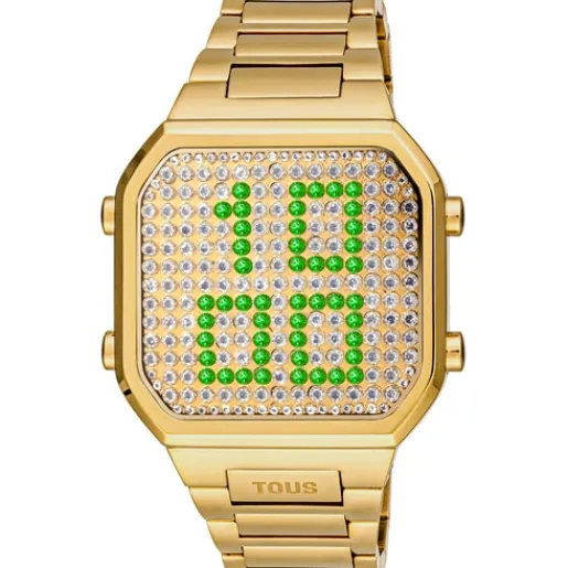 Reloj digital con brazalete de acero IPG dorado y caja con leds D-BEAR^TOUS Best