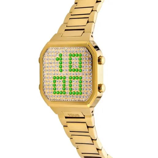 Reloj digital con brazalete de acero IPG dorado y caja con leds D-BEAR^TOUS Best