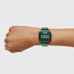 Reloj digital con brazalete de aluminio en color verde D-Logo^TOUS Outlet