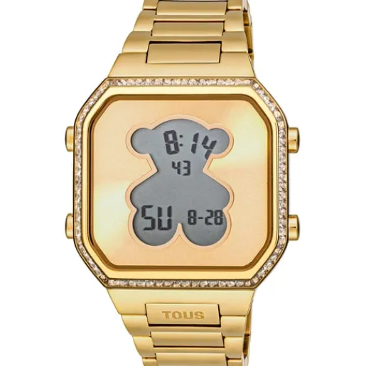 Reloj digital con brazalete de acero IPG dorado y zirconitas D-BEAR^TOUS Outlet