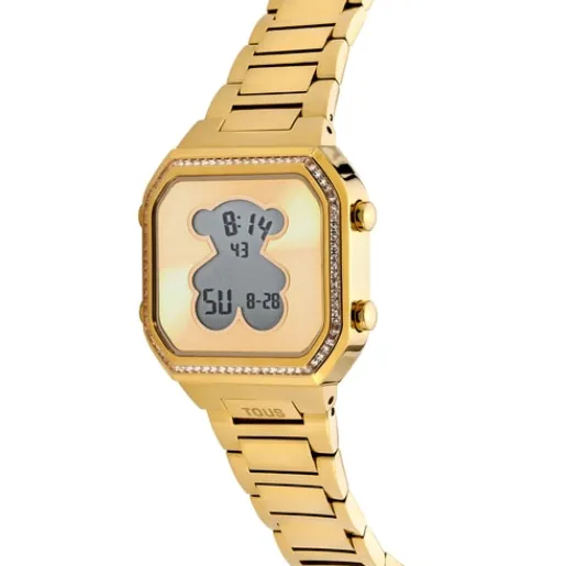 Reloj digital con brazalete de acero IPG dorado y zirconitas D-BEAR^TOUS Outlet