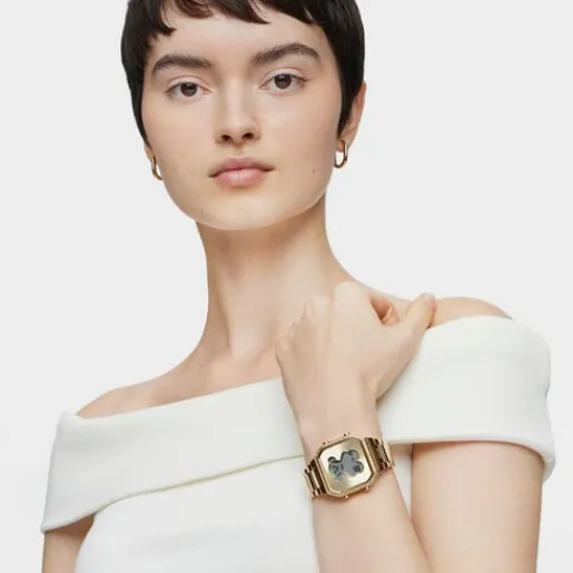 Reloj digital con brazalete de acero IPG dorado y zirconitas D-BEAR^TOUS Outlet