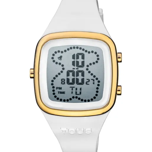 Reloj digital con correa de silicona en color blanco y caja de acero IPG dorado B-Time^TOUS Best