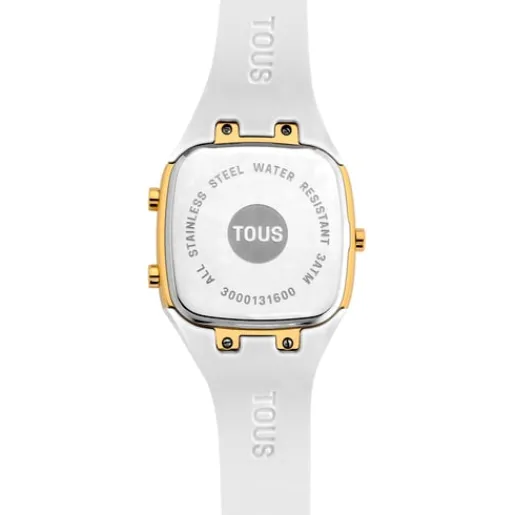 Reloj digital con correa de silicona en color blanco y caja de acero IPG dorado B-Time^TOUS Best