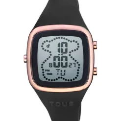 Reloj digital con correa de silicona en color negro y caja de acero IPRG rosado B-Time^TOUS Hot