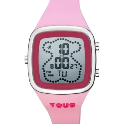 Reloj digital con correa de silicona en color rosa y caja de acero B-Time^TOUS New