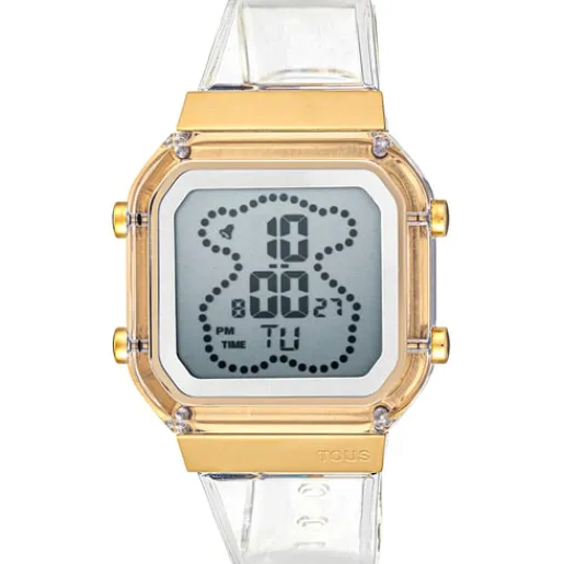 Reloj digital de policarbonato transparente y acero IPG dorado D-BEAR Fresh^TOUS Sale