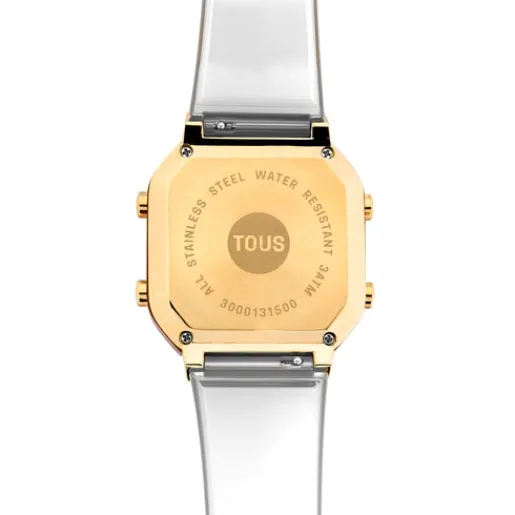 Reloj digital de policarbonato transparente y acero IPG dorado D-BEAR Fresh^TOUS Sale