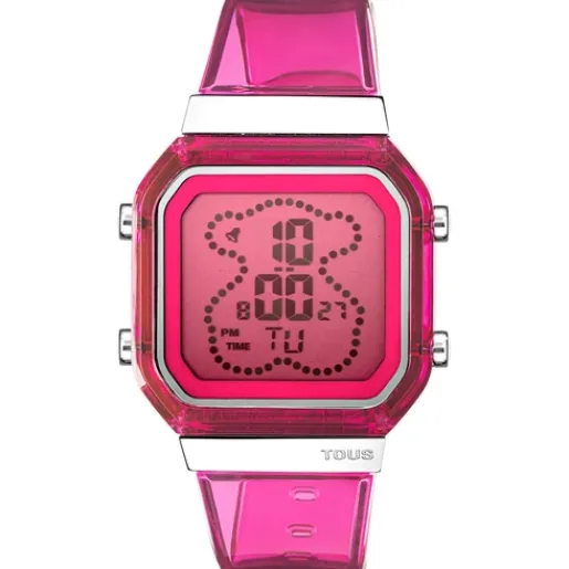 Reloj digital de policarbonato fucsia y acero D-BEAR Fresh^TOUS