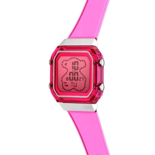 Reloj digital de policarbonato fucsia y acero D-BEAR Fresh^TOUS