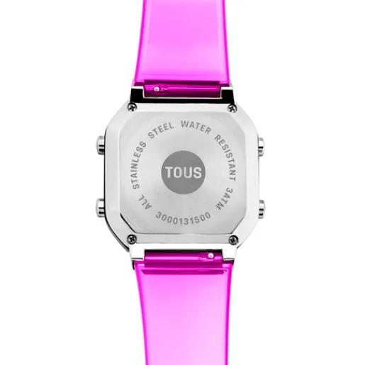 Reloj digital de policarbonato fucsia y acero D-BEAR Fresh^TOUS