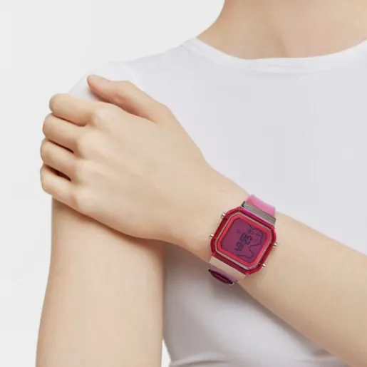 Reloj digital de policarbonato fucsia y acero D-BEAR Fresh^TOUS