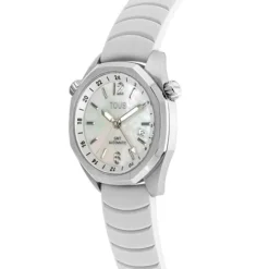 Reloj gmt automático con correa de silicona blanca, caja de acero y esfera de nácar Now^TOUS New