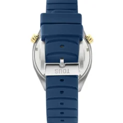 Reloj gmt automático con correa de silicona azul marino, caja de acero IPG dorado y esfera de nácar Now^TOUS Best