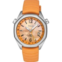 Reloj gmt automático con correa de silicona color salmón, caja de acero y esfera de nácar Now^TOUS Outlet