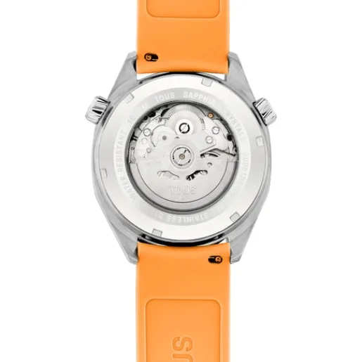 Reloj gmt automático con correa de silicona color salmón, caja de acero y esfera de nácar Now^TOUS Outlet