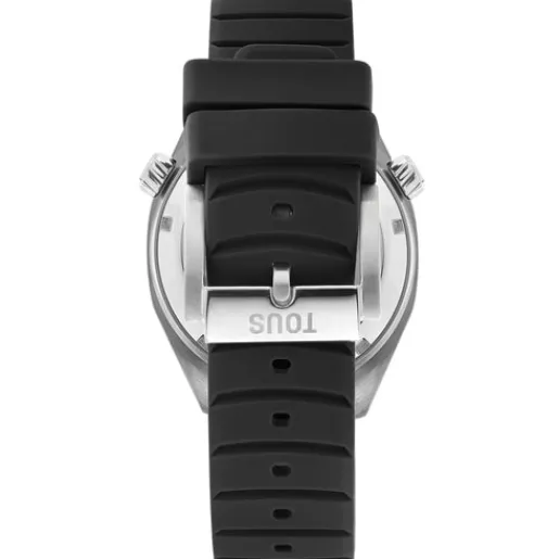 Reloj gmt automático con correa de silicona negra, caja de acero y esfera de nácar Now^TOUS Hot