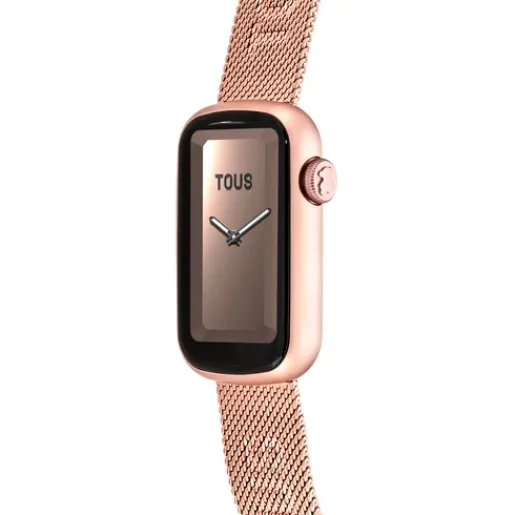 Reloj smartwatch con brazalete de acero IPRG rosado y caja de aluminio en color IPRG rosado T-Band Mesh^TOUS New