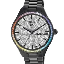 Reloj smartwatch con brazalete de acero IP Negro y zirconias rainbow T-Shine Connect^TOUS Hot