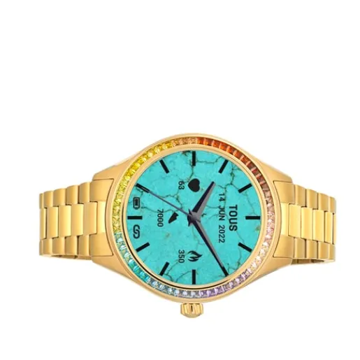 Reloj smartwatch con brazalete de acero IP dorado y zirconias rainbow T-Shine Connect^TOUS Online