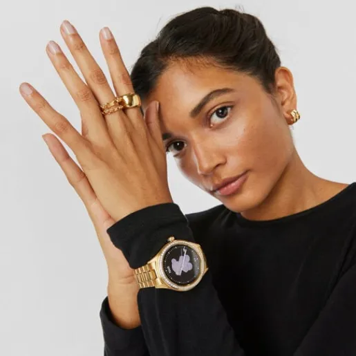 Reloj smartwatch con brazalete de acero IP dorado y zirconias blancas T-Shine Connect^TOUS Sale