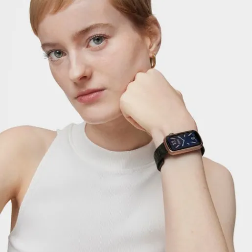 Reloj smartwatch con brazalete de acero IP gris y caja de aluminio en color IPRG rosado T-Band Mesh^TOUS Sale