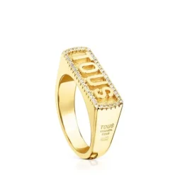 Sello con baño de oro 18 kt sobre plata y diamantes Logo^TOUS Outlet