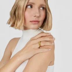 Sello con baño de oro 18 kt sobre plata y diamantes Logo^TOUS Outlet